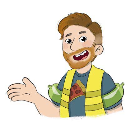 Illustration von Nicolas Gorny in Warnweste und Schwimmflügeln.