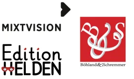 Logos der drei Verlage Mixtvision, Edition Helden und Böhland und Schremmer
