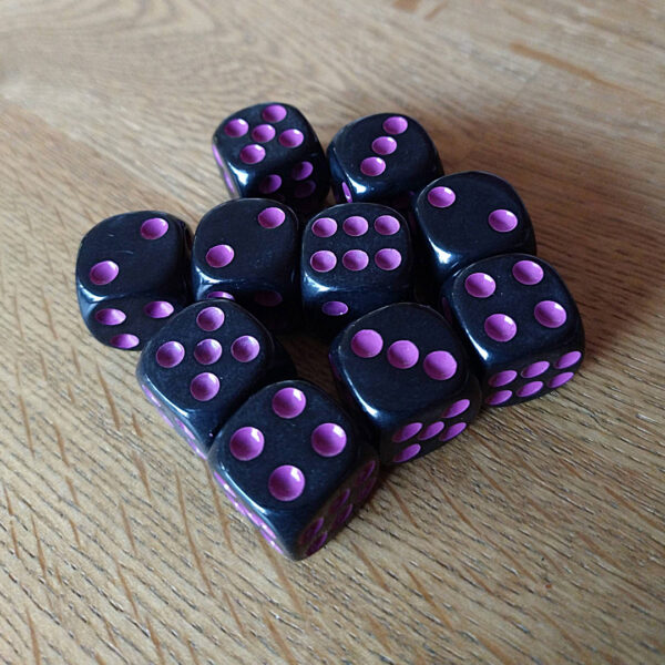 Würfel schwarz mit dunkellila Augen