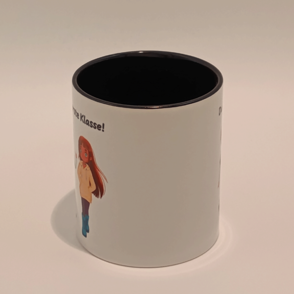 Tasse mit Ella und Tim aus der gleichnamigen Comicreihe und Aufschrift "Du bist erste Klasse!"