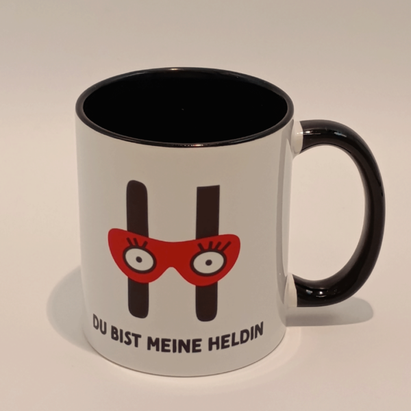Tasse mit dem Spruch Du bist meine Heldin! und dem Logo des Kindercomic Verlags Edition Helden