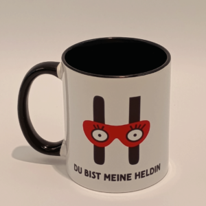 Tasse mit dem Spruch Du bist meine Heldin! und dem Logo des Kindercomic Verlags Edition Helden