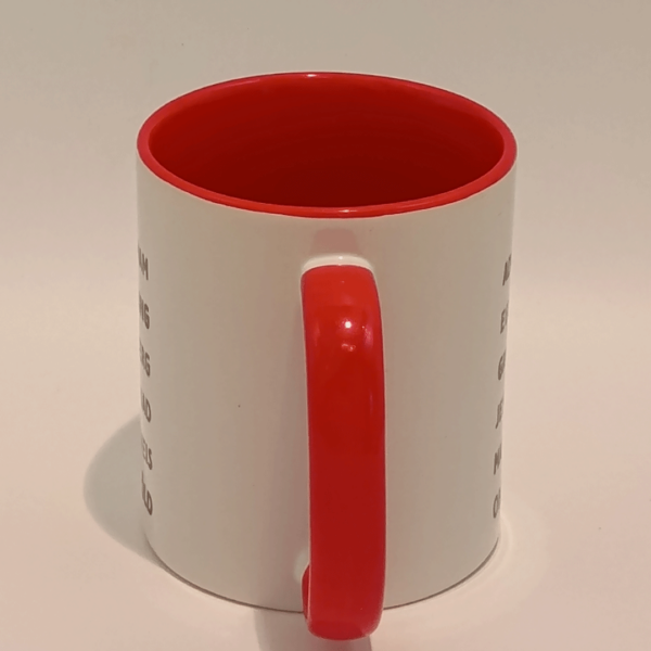 Rote Tasse mit den zum Landkreis Fürstenfeldbruck gehörenden Ortsnamen